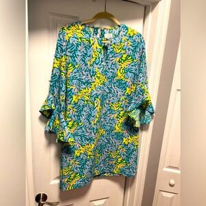 Mud pie Tunic Dress Ocean print Ruffle Sleeve in medium NWOT